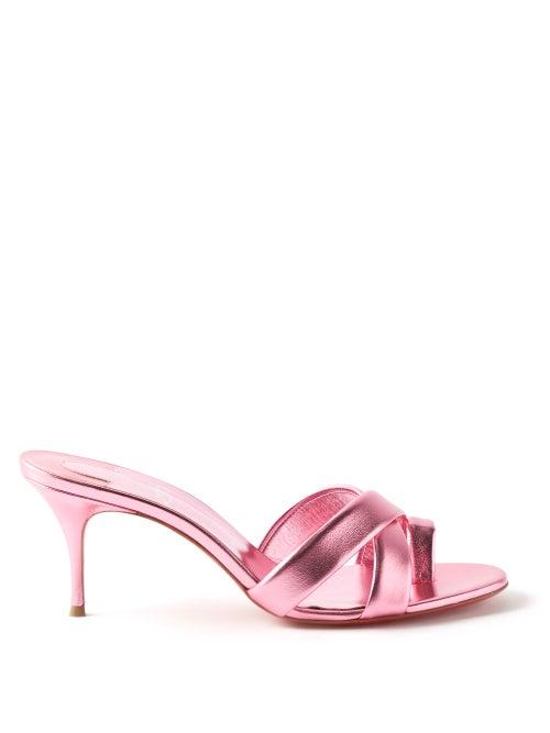 Christian Louboutin - Simply Me Metallic-leather Mules - Womens - Pink