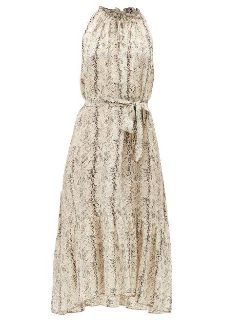 Matchesfashion.com Heidi Klein - Snake-print Dipped-hem Silk Midi Dress - Womens - Beige Multi