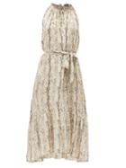 Matchesfashion.com Heidi Klein - Snake-print Dipped-hem Silk Midi Dress - Womens - Beige Multi