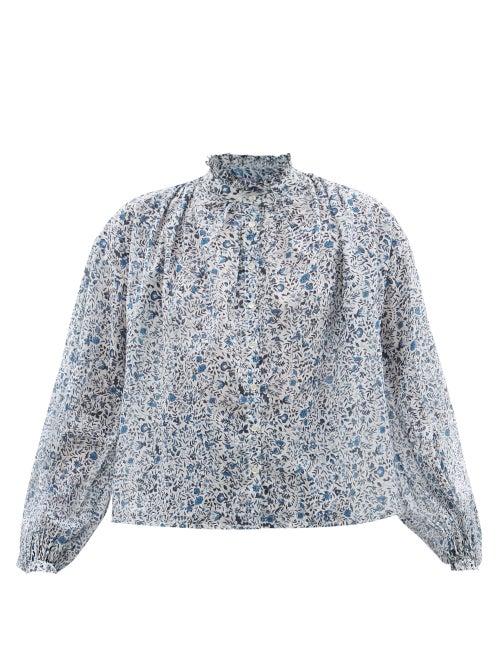 Thierry Colson - Slava Floral-print Cotton-voile Blouse - Womens - Blue Print