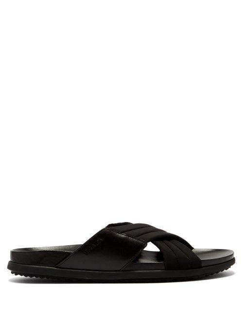 Matchesfashion.com Prada - Criss Cross Leather Slides - Mens - Black