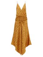 Matchesfashion.com Jonathan Simkhai - Gathered Floral Print Silk Blend Dress - Womens - Yellow Multi