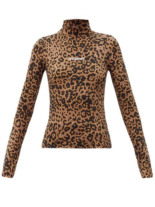 Matchesfashion.com Vetements - Logo And Leopard-print Stretch-jersey Top - Womens - Leopard