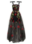 Matchesfashion.com Elie Saab - Rose Embroidered Tulle Gown - Womens - Black Red