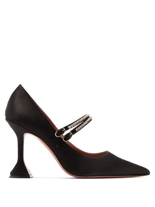 Matchesfashion.com Amina Muaddi - Mary Jane Crystal Embellished Satin Pumps - Womens - Black