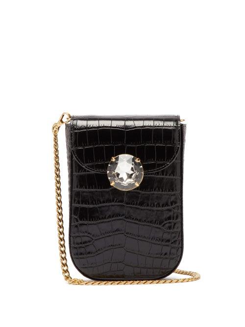 Matchesfashion.com Miu Miu - Crocodile Effect Mini Leather Cross Body Bag - Womens - Black