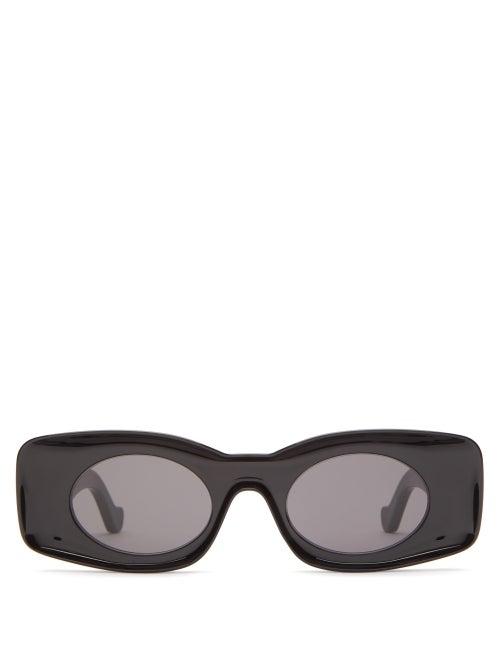Mens Eyewear Loewe - Rectangular Oval Acetate Sunglasses - Mens - Black