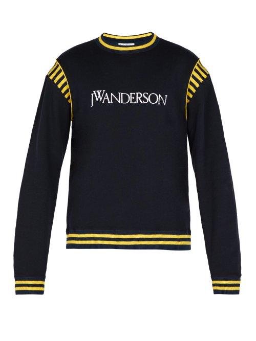 Matchesfashion.com Jw Anderson - Logo Embroidered Cotton Jersey Sweater - Mens - Navy