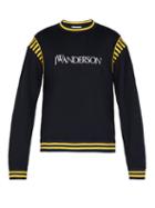 Matchesfashion.com Jw Anderson - Logo Embroidered Cotton Jersey Sweater - Mens - Navy