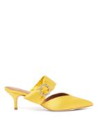 Matchesfashion.com Malone Souliers - Maite Crystal Buckle Satin Mules - Womens - Yellow