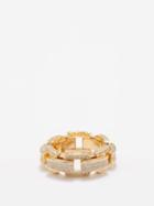 Shay - Deco Link Diamond & 18kt Gold Ring - Womens - Gold Multi