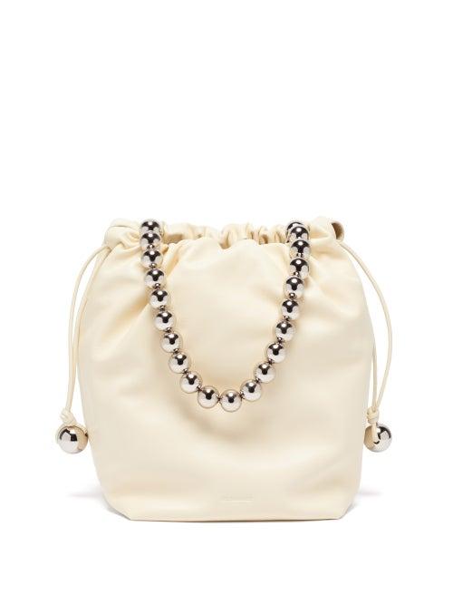 Matchesfashion.com Jil Sander - Beaded Drawstring Leather Bucket Bag - Womens - Cream