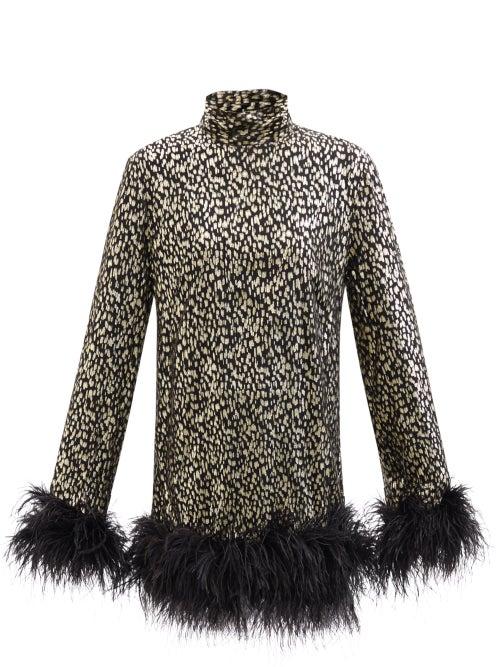 Taller Marmo - Gina Feather-trimmed Silk-blend Mini Dress - Womens - Black Gold