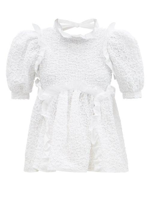 Matchesfashion.com Cecilie Bahnsen - Capri Tie-back Smocked Cotton-blend Top - Womens - White