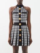 Balmain - Pleated Houndstooth-knit Mini Dress - Womens - Black White