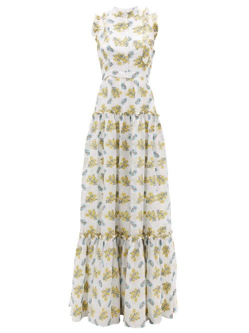 Matchesfashion.com Erdem - Ava Tiered Floral Fil Coup Gown - Womens - Yellow White