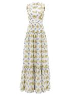 Matchesfashion.com Erdem - Ava Tiered Floral Fil Coup Gown - Womens - Yellow White