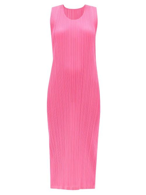 Pleats Please Issey Miyake - Sleeveless Technical-pleated Midi Dress - Womens - Pink