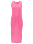 Pleats Please Issey Miyake - Sleeveless Technical-pleated Midi Dress - Womens - Pink