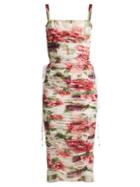Matchesfashion.com Dolce & Gabbana - Peony And Rose Print Tulle Midi Dress - Womens - White Multi