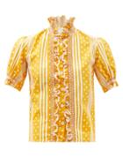 Ladies Beachwear Loretta Caponi - Donatella Polka-dot And Striped-cotton Blouse - Womens - Yellow