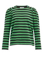 Matchesfashion.com Ganni - Puff-shoulder Striped Jersey T-shirt - Womens - Green Multi