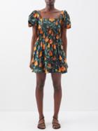 Agua By Agua Bendita - Caramelo Floral-print Cotton-poplin Mini Dress - Womens - Green Orange