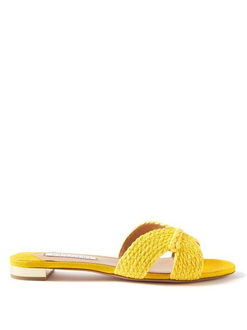 Aquazzura - Braided-raffia Slides - Womens - Orange