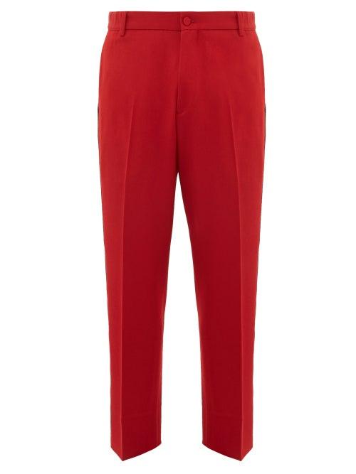 Matchesfashion.com Gucci - Straight Leg Logo Stripe Wool Trousers - Mens - Red