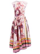 Matchesfashion.com Prada - Flowerpot Print Cotton Midi Dress - Womens - Pink Multi