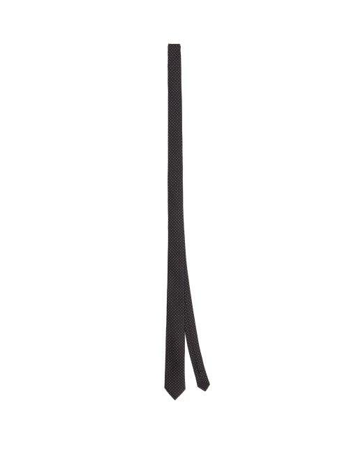 Matchesfashion.com Saint Laurent - Slim Micro Polka Dot Silk Faille Tie - Mens - Black