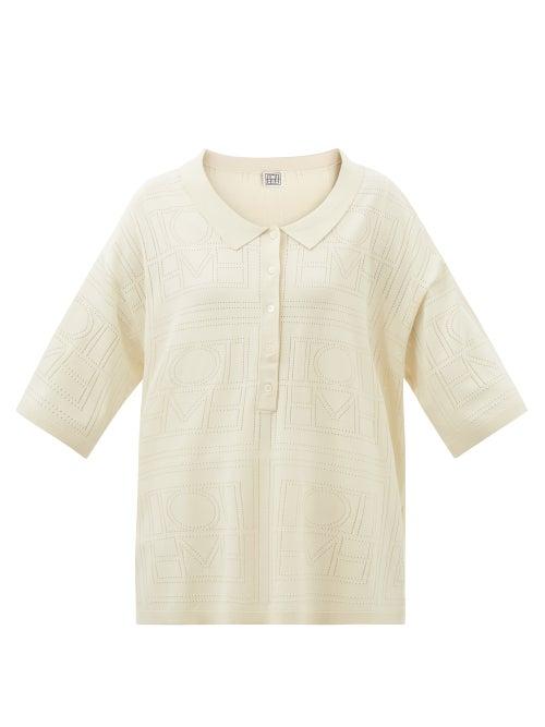 Totme - Logo-pointelle Oversized Polo Shirt - Womens - Beige