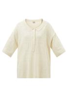 Totme - Logo-pointelle Oversized Polo Shirt - Womens - Beige