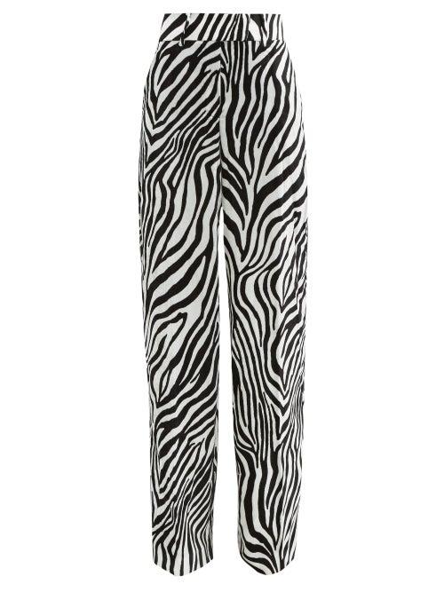Matchesfashion.com Sara Battaglia - Zebra Print Velvet Wide Leg Trousers - Womens - Black White