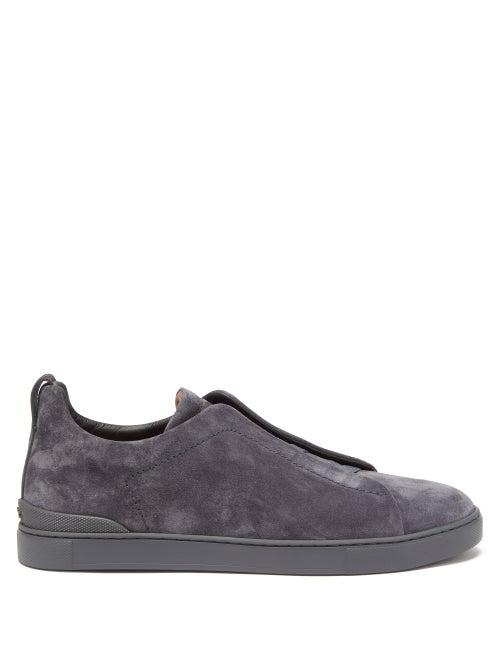 Ermenegildo Zegna - Triple Stitch Suede Trainers - Mens - Grey