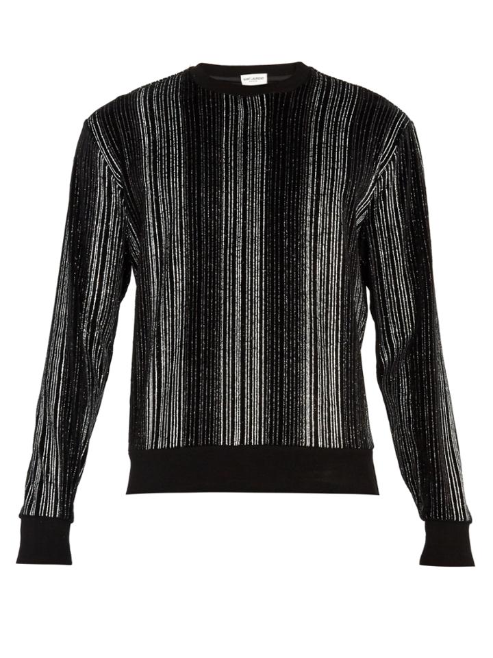 Saint Laurent Glitter-striped Cotton-blend Velour Sweater