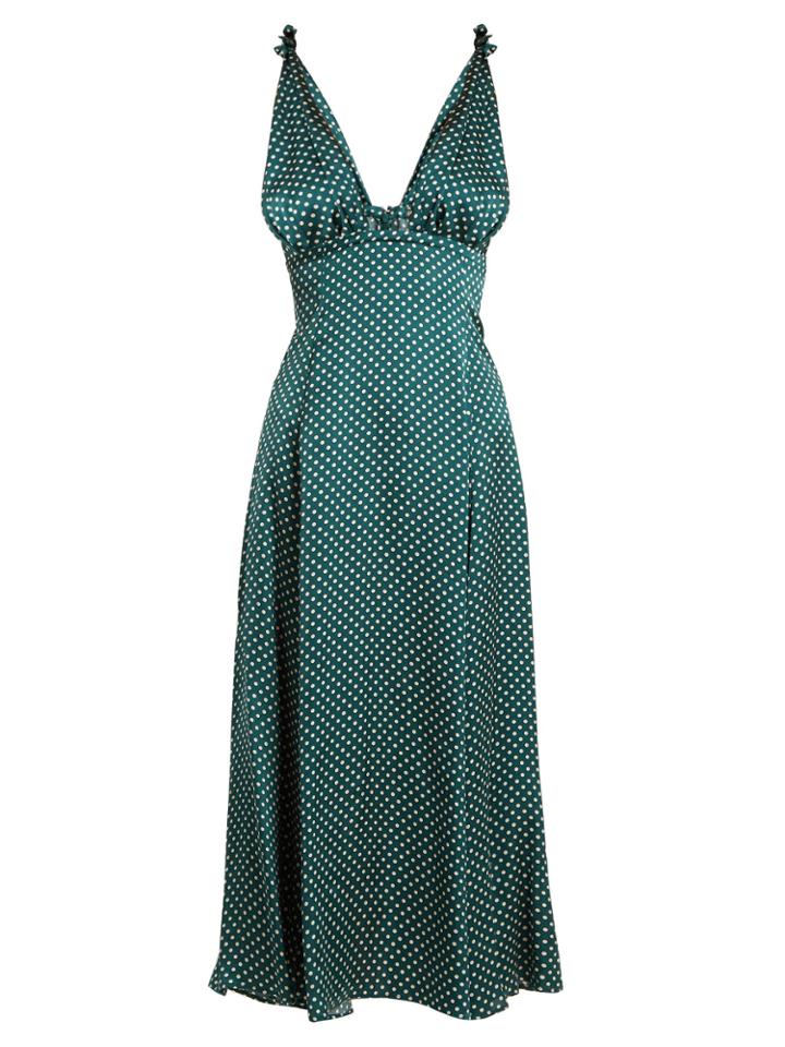 Alexachung Polka-dot Print Tie-shoulder Satin Dress
