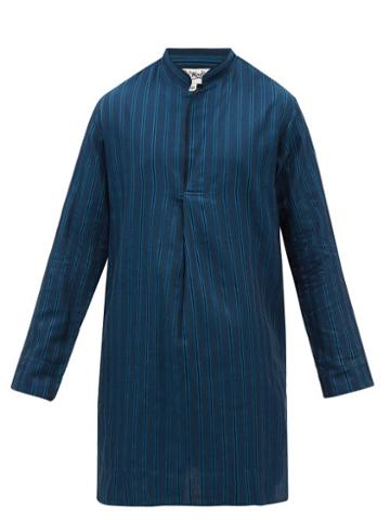 P. Le Moult - Stand-collar Striped Cotton-twill Pyjama Top - Mens - Blue Stripe