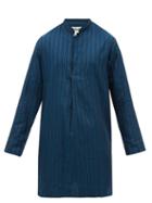 P. Le Moult - Stand-collar Striped Cotton-twill Pyjama Top - Mens - Blue Stripe
