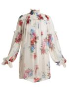 Dolce & Gabbana Floral-print Smocked-yoke Silk-chiffon Top