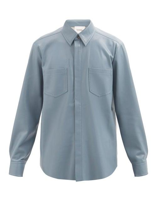 Nanushka - Declan Patch-pocket Faux-leather Shirt - Mens - Blue