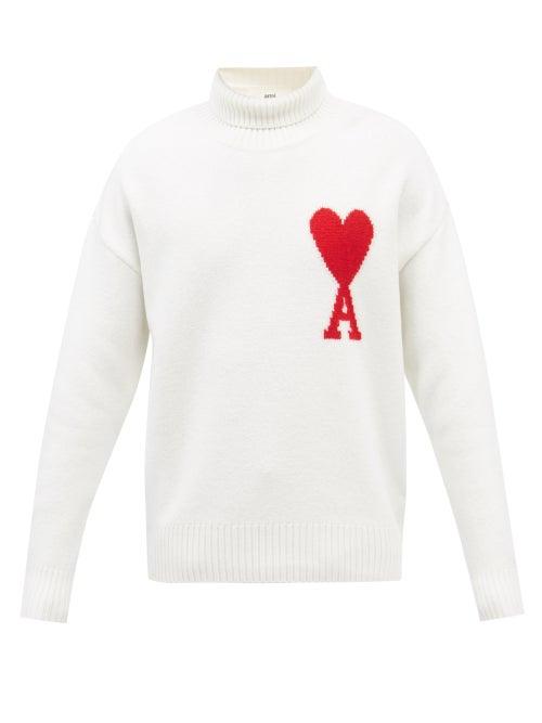 Ami - Ami De Caur Roll-neck Wool Sweater - Mens - White