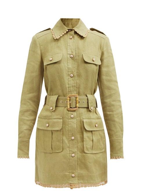 Zimmermann - Postcard Crochet-trim Voile Mini Shirt Dress - Womens - Khaki
