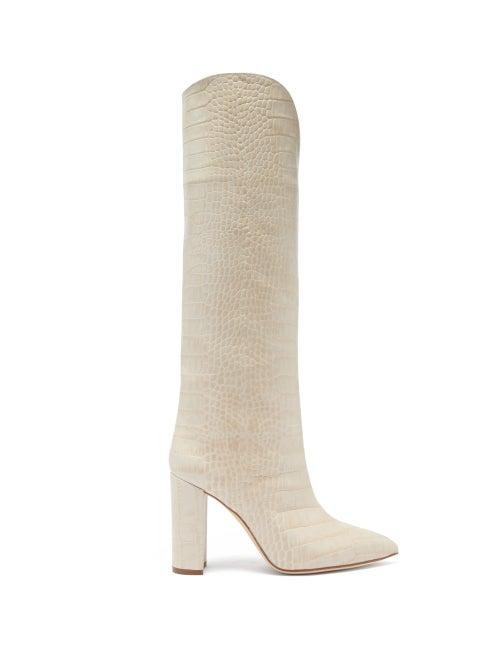 Matchesfashion.com Paris Texas - Knee-high Crocodile-effect Leather Boots - Womens - Beige