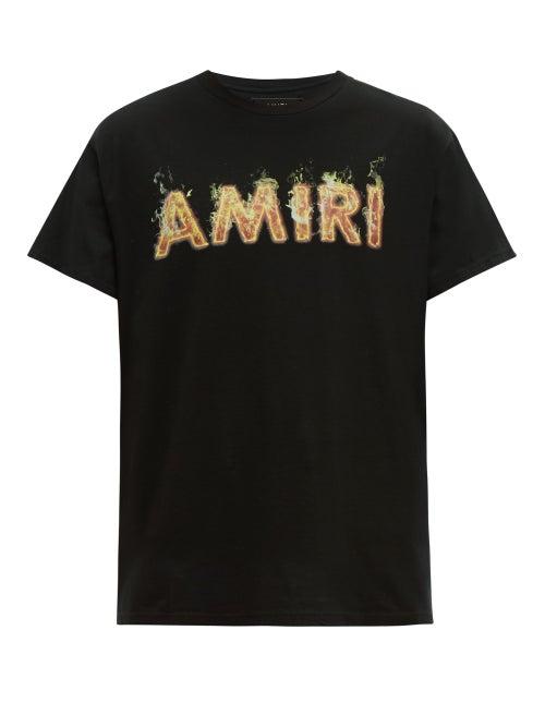 Matchesfashion.com Amiri - Flame Logo Print Cotton Jersey T Shirt - Mens - Black Red