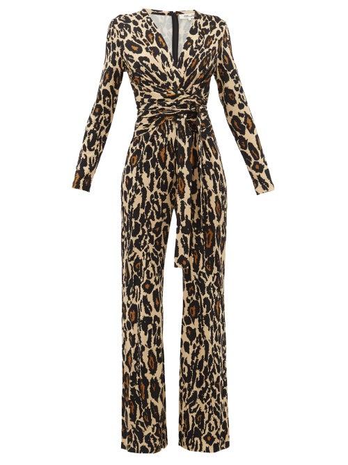 Matchesfashion.com Diane Von Furstenberg - Melinda Leopard Print Silk Jersey Jumpsuit - Womens - Animal