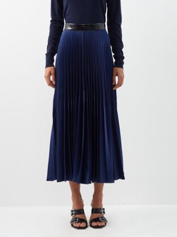 Christopher Kane - Patent-waistband Pleated Satin Midi Skirt - Womens - Navy