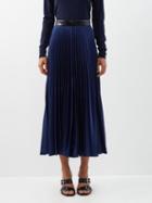 Christopher Kane - Patent-waistband Pleated Satin Midi Skirt - Womens - Navy