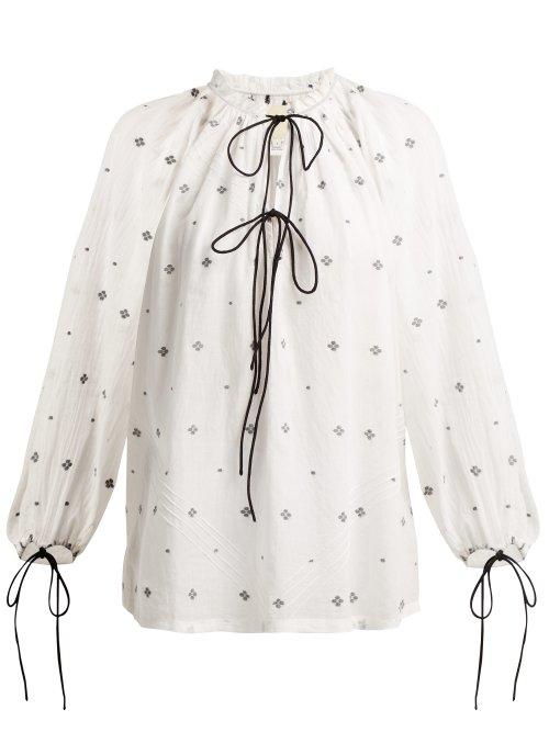 Matchesfashion.com Anaak - Fay Diamond Jacquard Cotton Blouse - Womens - White Print