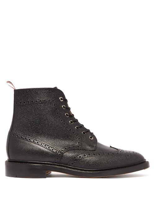 Matchesfashion.com Thom Browne - Wingtip Pebbled Leather Brogue Boots - Mens - Black